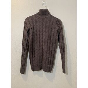 Coofandy  Men's Brown Cable Knit‎ Turtleneck Sweater Size M Preppy Slim EUC